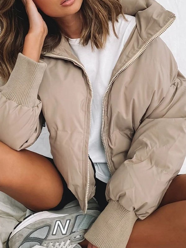 EMMIOL Chaqueta acolchada lisa con cremallera frontal