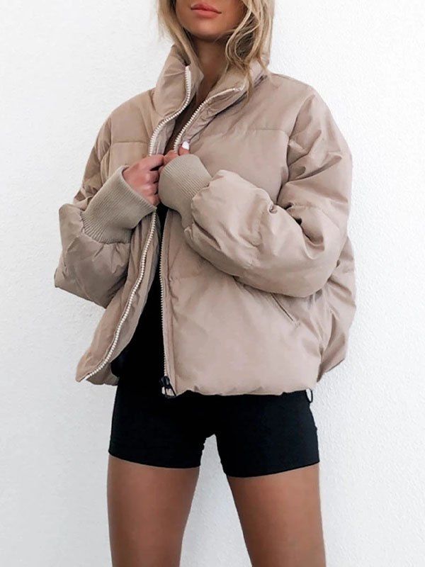 EMMIOL Chaqueta acolchada lisa con cremallera frontal