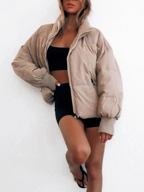 EMMIOL Chaqueta acolchada lisa con cremallera frontal