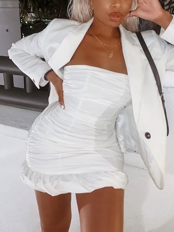 EMMIOL Ruched Bandeau Wrap Mini Dress