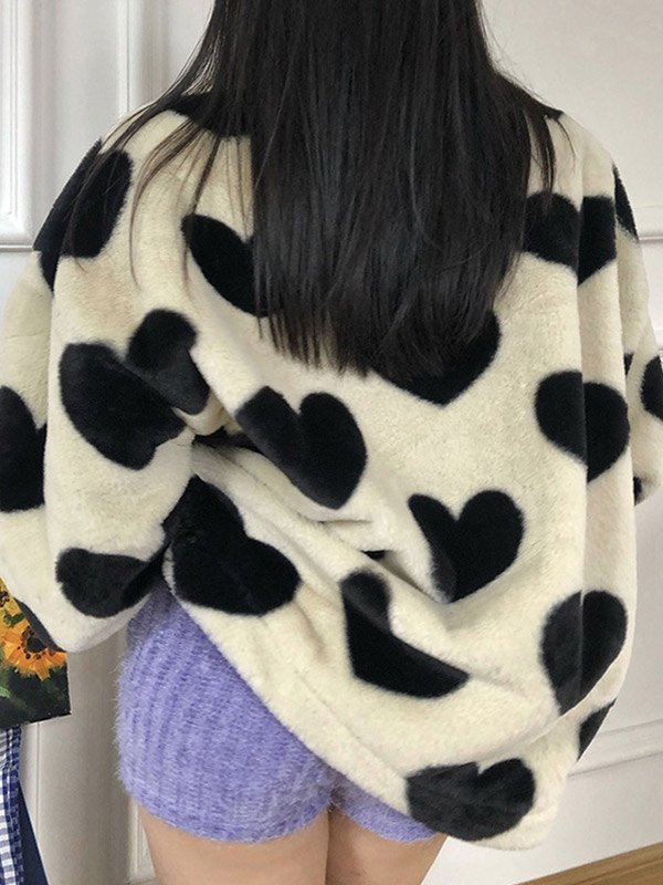 EMMIOL Heart Pattern Fuzzy Coat