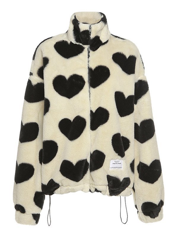 EMMIOL Heart Pattern Fuzzy Coat