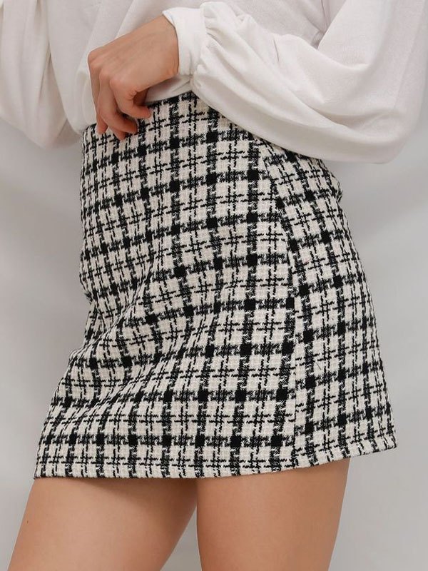 EMMIOL Vintage High Waist Tweed Mini Skirt