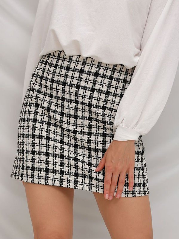 EMMIOL Vintage High Waist Tweed Mini Skirt