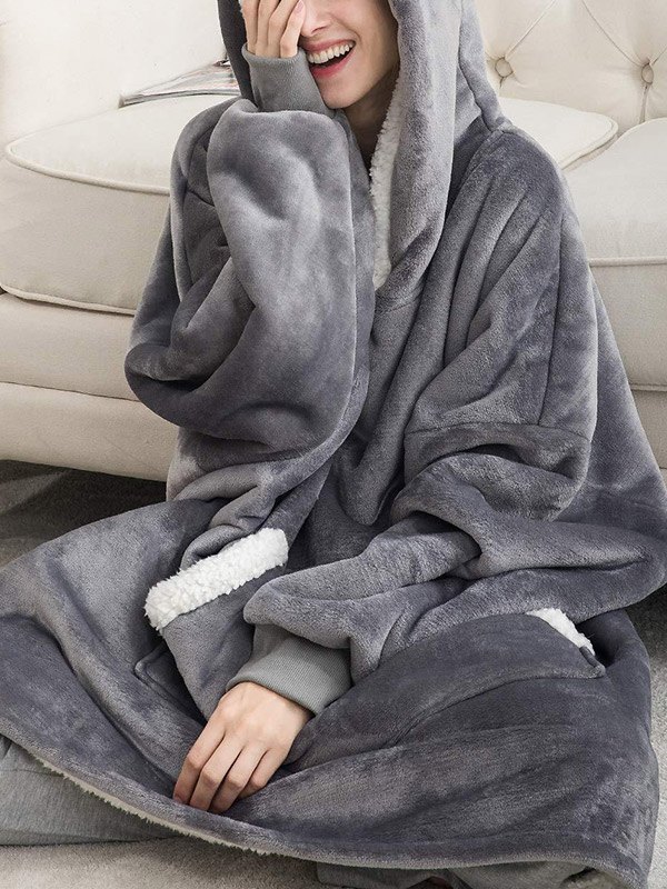 2022 Sherpa Lined Lounge Blanket Hoodie Gray ONE SIZE In Hooded Blanket