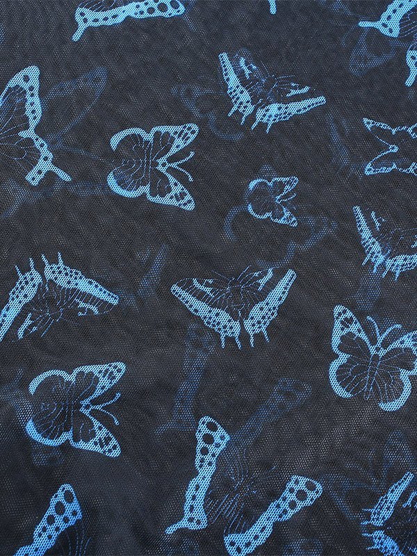 EMMIOL Butterfly Print Sheer Mesh Crop Top