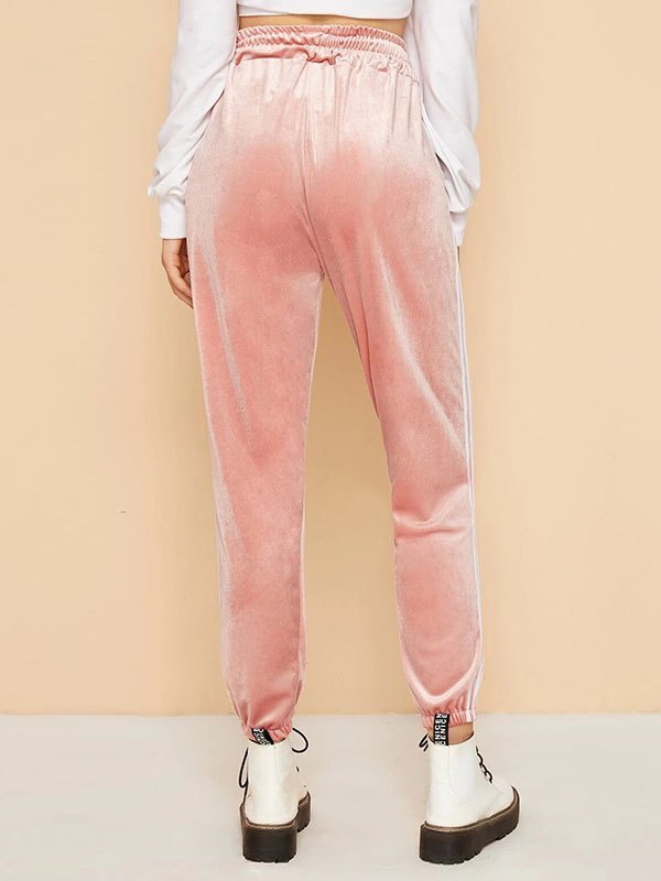 EMMIOL Pantalones de terciopelo con cordón de rayas laterales