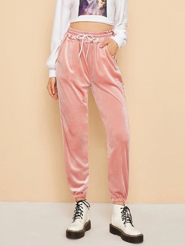 EMMIOL Pantalones de terciopelo con cordón de rayas laterales