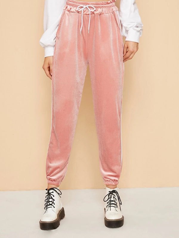 EMMIOL Pantalones de terciopelo con cordón de rayas laterales