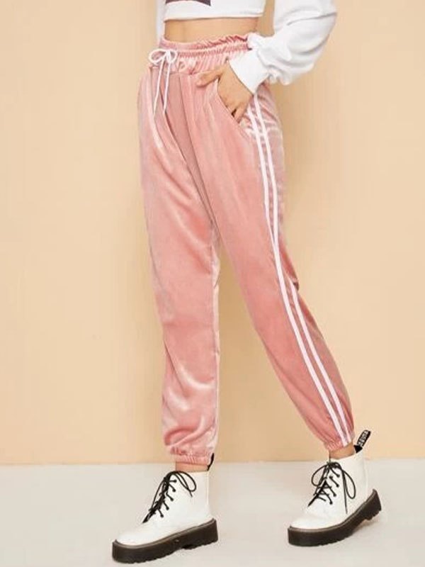 EMMIOL Pantalones de terciopelo con cordón de rayas laterales