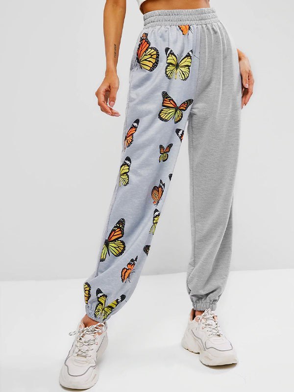 2022 Pantalones jogger de cintura alta con estampado de mariposas Colores  Múltiples L In Jogger Pants Online Store. Best For Sale | Emmiol.com