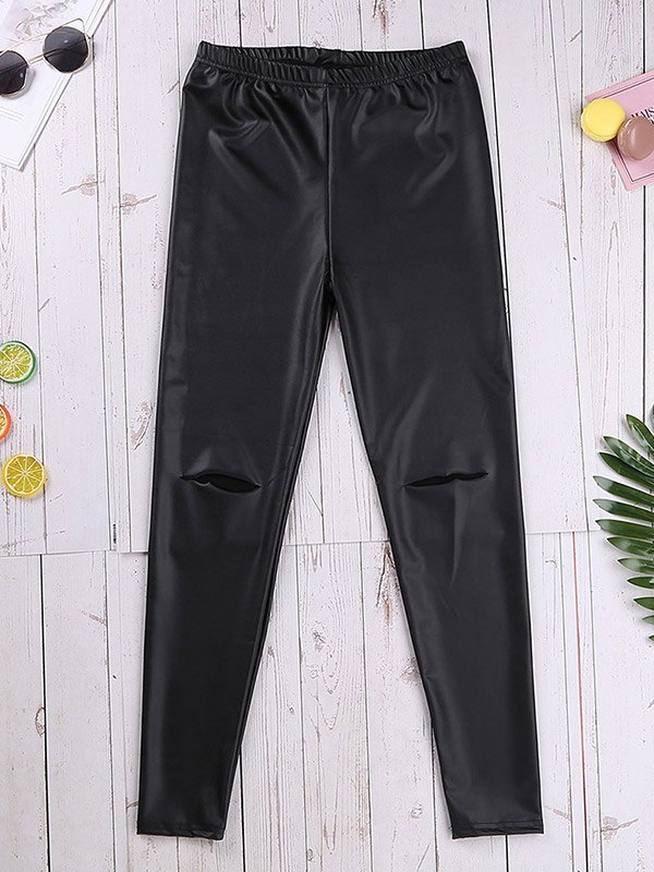 EMMIOL Leggings al ginocchio strappati in pelle pu