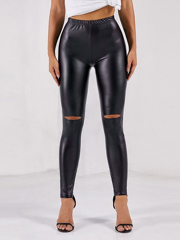 EMMIOL Leggings al ginocchio strappati in pelle pu