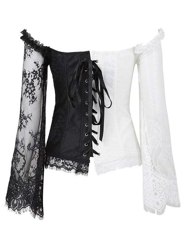 EMMIOL Printed Lace Paneled Mesh Corset Bustier