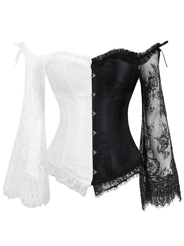 EMMIOL Printed Lace Paneled Mesh Corset Bustier