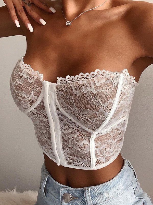 EMMIOL Bustier palabra de honor con corsé de encaje