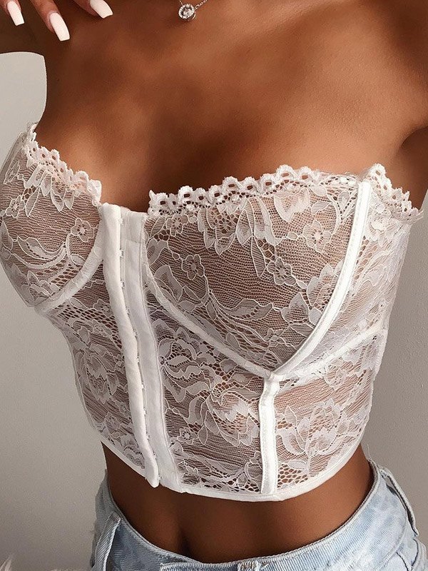 EMMIOL Bustier palabra de honor con corsé de encaje