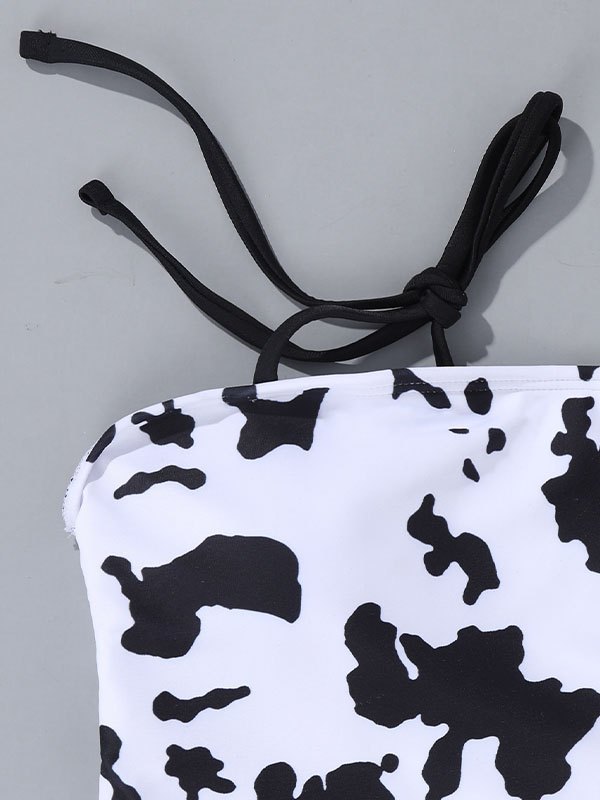 EMMIOL Cow Print Lace-up Strap One-Piece Swimsuit