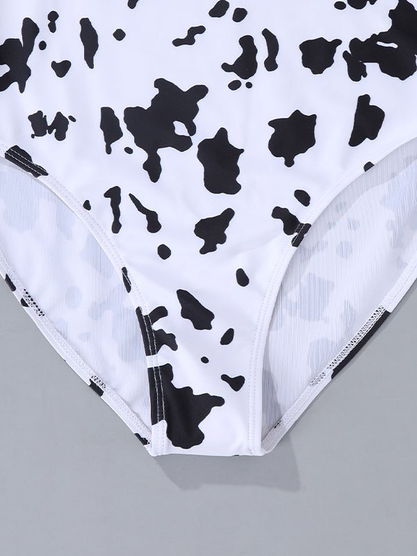 EMMIOL Cow Print Lace-up Strap One-Piece Swimsuit