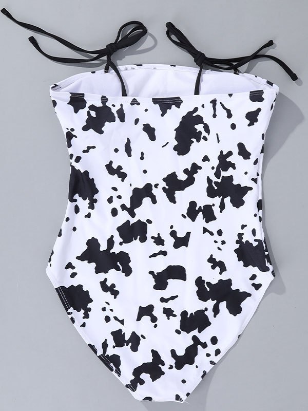 EMMIOL Cow Print Lace-up Strap One-Piece Swimsuit