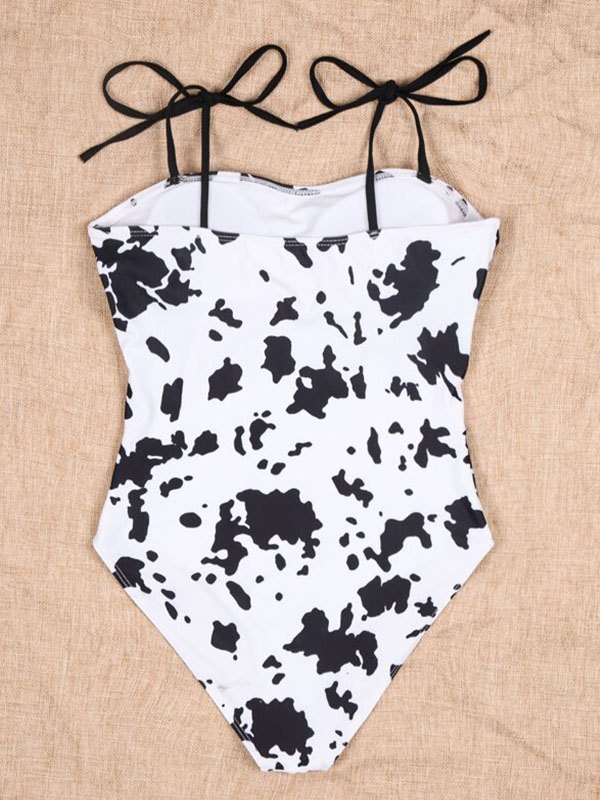 EMMIOL Cow Print Lace-up Strap One-Piece Swimsuit