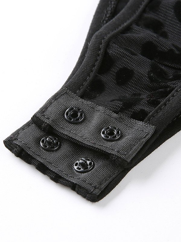 EMMIOL Top camisero de malla transparente con estampado de leopardo