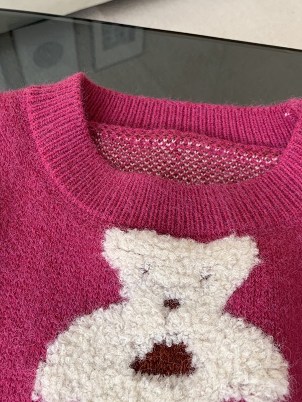 EMMIOL Fuzzy Bear Jacquard Knit Sweater