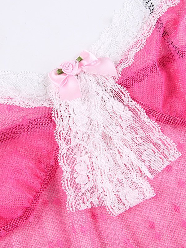 EMMIOL Lace Trim Mesh Crop Cami Top