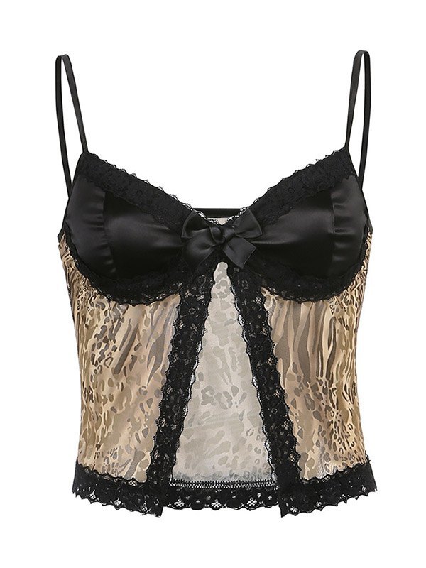 EMMIOL Lace Trim Leopard Cami Top