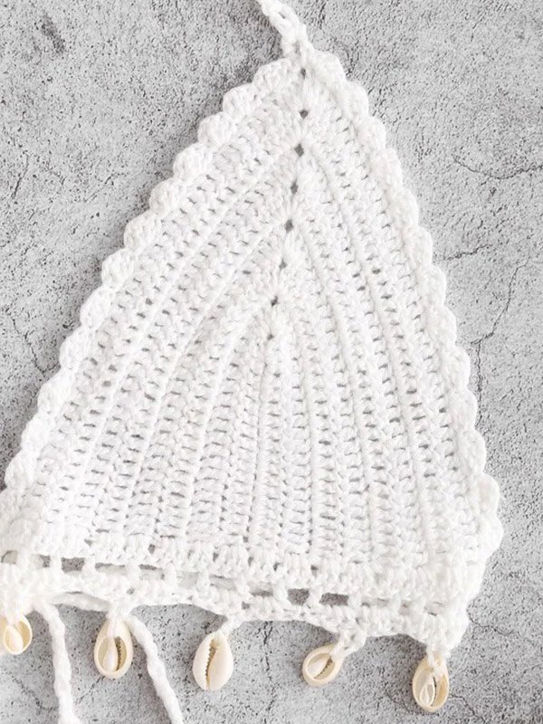 EMMIOL Shell Embellished Crochet Halter Bikini Top