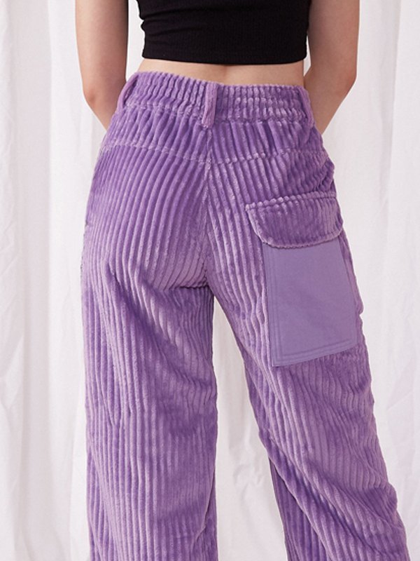 Flygo Pantaloni In Velluto A Coste Donna A Vita Media – Modello A Botte A Gamba Larga Con Tasche, Colori Marrone/Nero/Beige/Verde