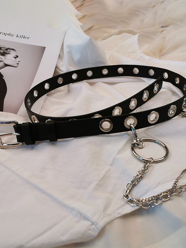 EMMIOL Metal Chain Decor Eyelet Buckle Belt