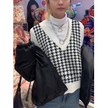 Houndstooth V-Neck Sweater Vest