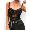 EMMIOL Top camisero de malla transparente con estampado de leopardo