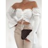 EMMIOL Blusa corta fruncida con hombros descubiertos