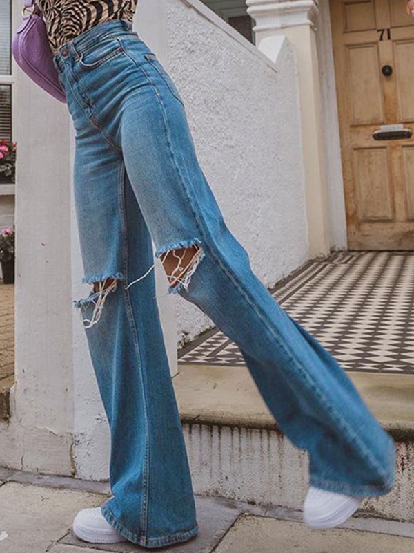 EMMIOL Jeans acampanados con rotos y tiro alto