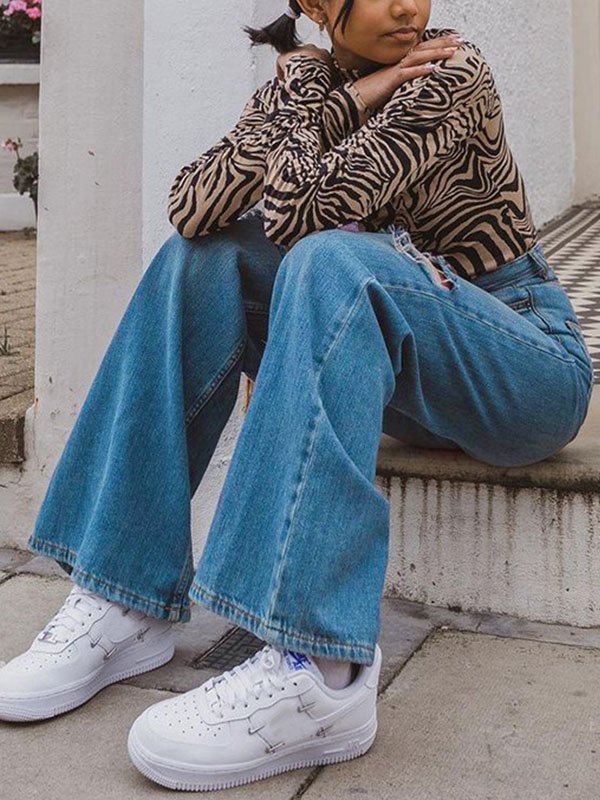EMMIOL Jeans acampanados con rotos y tiro alto