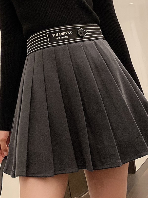 EMMIOL Woolen High Waist Pleated Mini Skirt