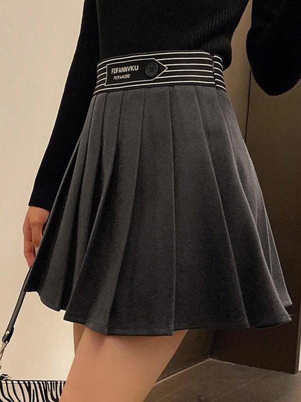 EMMIOL Woolen High Waist Pleated Mini Skirt