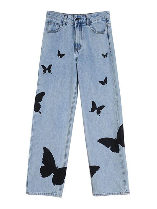 EMMIOL Jeans boyfriend a vita alta con stampa farfalla