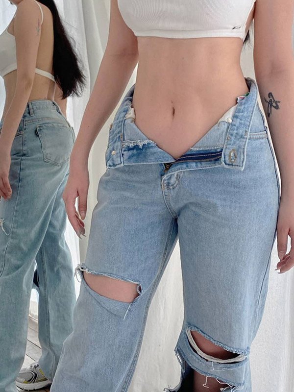 EMMIOL Jeans strappati a vita alta