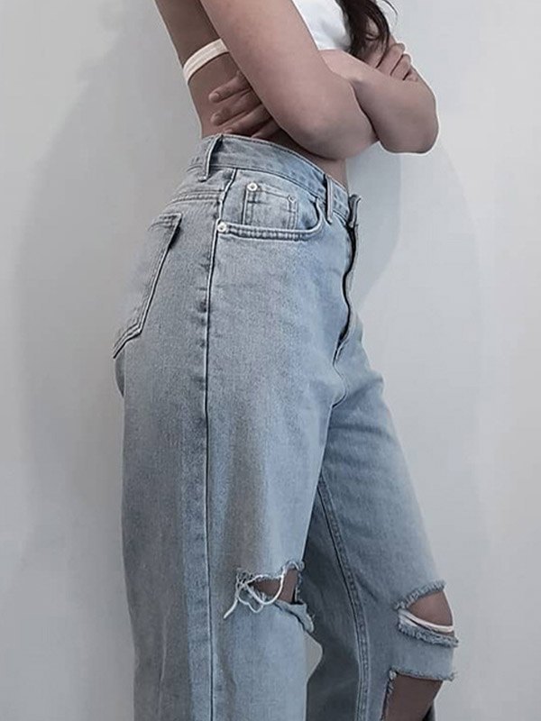 EMMIOL Jeans strappati a vita alta