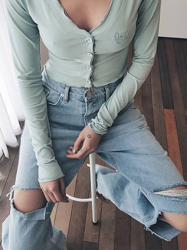EMMIOL Jeans strappati a vita alta