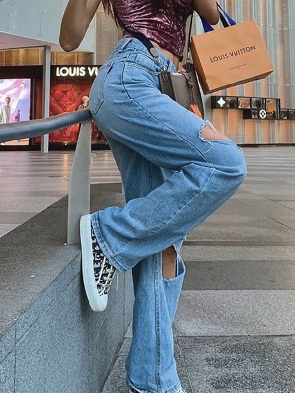 EMMIOL Jeans strappati a vita alta