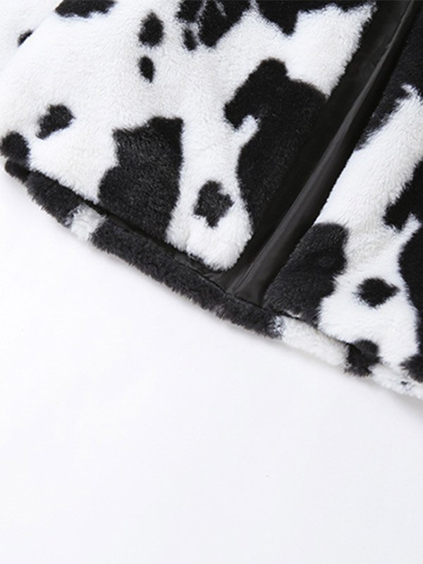 EMMIOL Cow Print Fuzzy Jacket