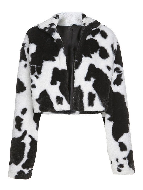 EMMIOL Cow Print Fuzzy Jacket