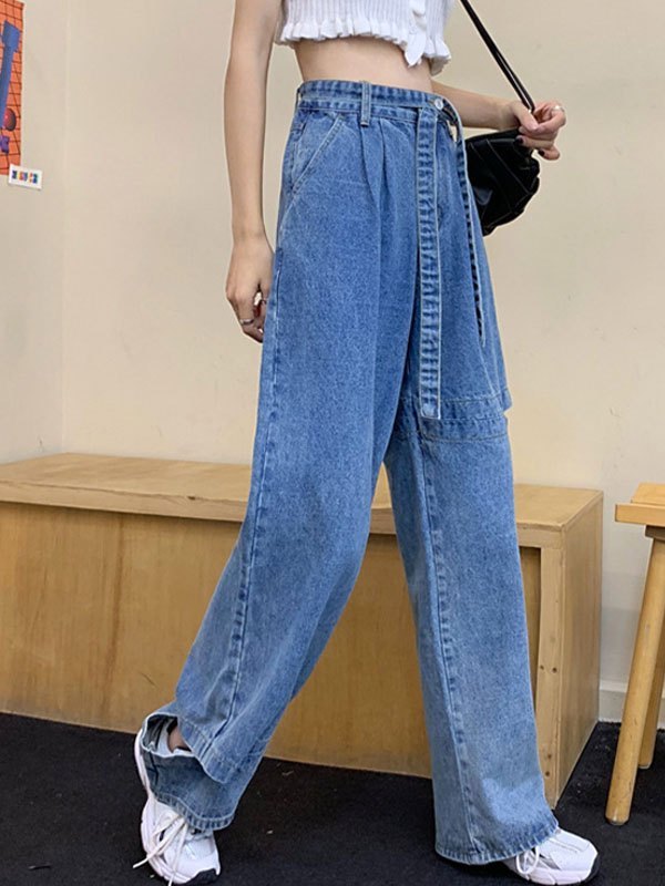 EMMIOL Jeans boyfriend de cintura alta con rotos laterales