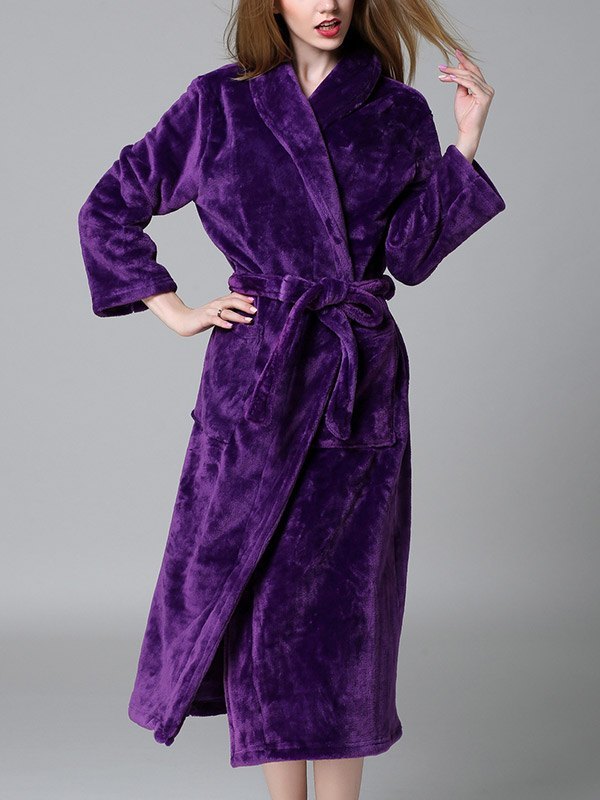 2021 Long Warm Flannel Lounge Robe Purple S In Lounge Robes Online