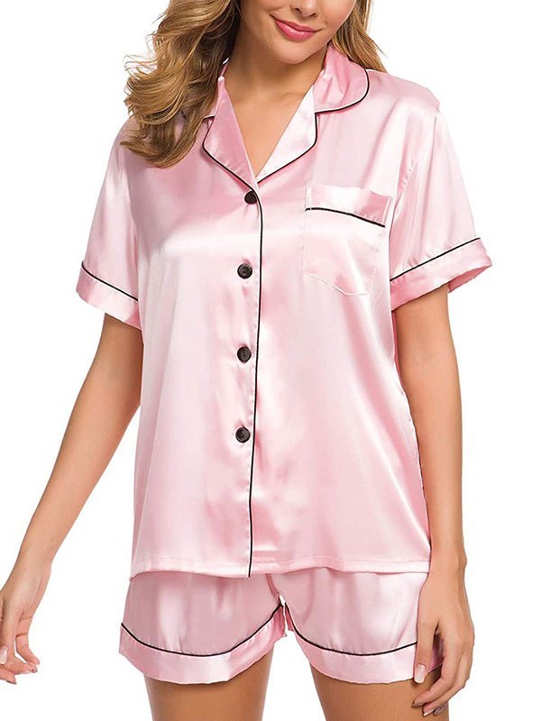 EMMIOL Pinstripe Trim Satin Pajama Set