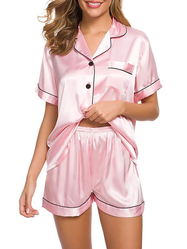 EMMIOL Pinstripe Trim Satin Pajama Set